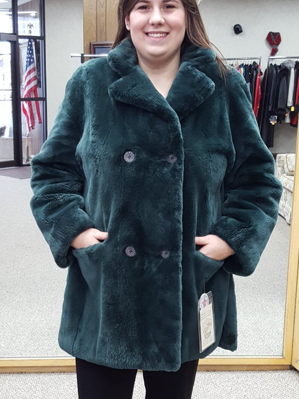 CLEARANCE!! Bisang Green Sheared Beaver Fur Jacket